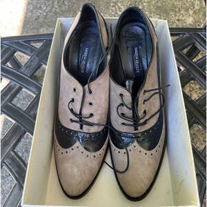 MARINA RINALDI CANDENTE BEGIE BLACK LACE UP BROGUE HEEL SHOE size 40 US size 10